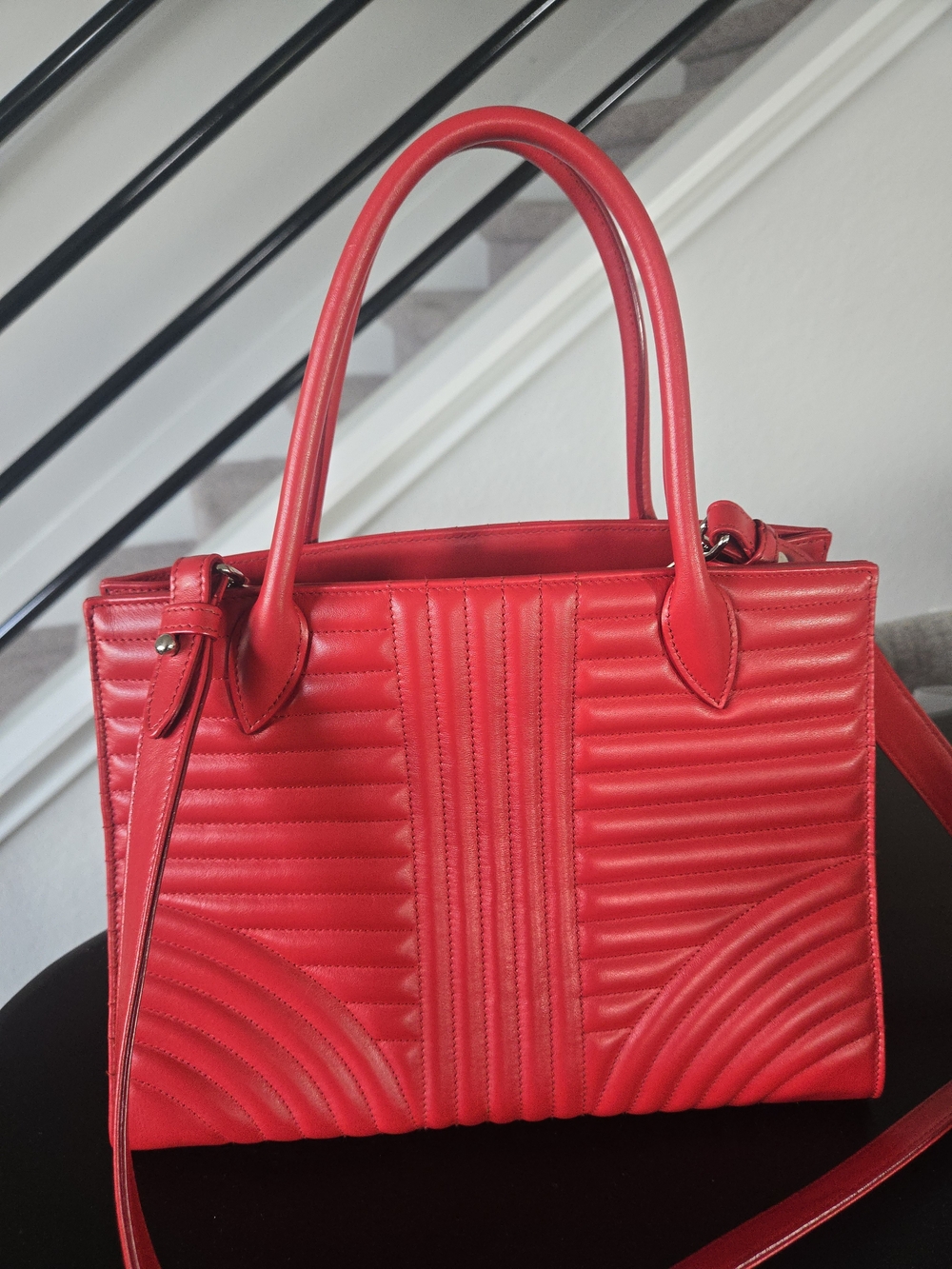 Prada Diagramme Convertible Tote – Red Calfskin Leather - Picture 7 of 17